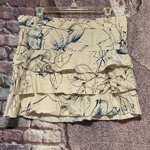 Zara Basic Cream Blue Ruffle Floral sketch Skirt L